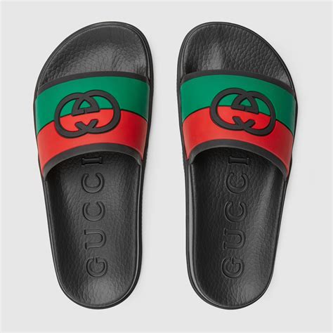 black gucci rubber slides|gucci platform slides black.